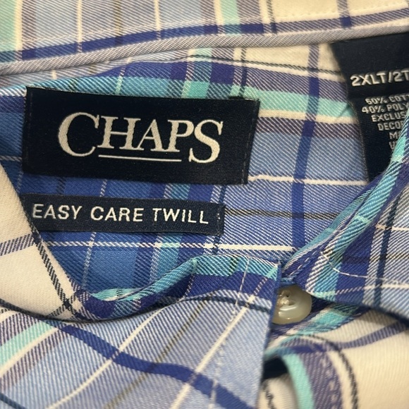 CHAPS Casual Blue and White Button Down Shirt Easy Care Twill - Picture 8 of 12